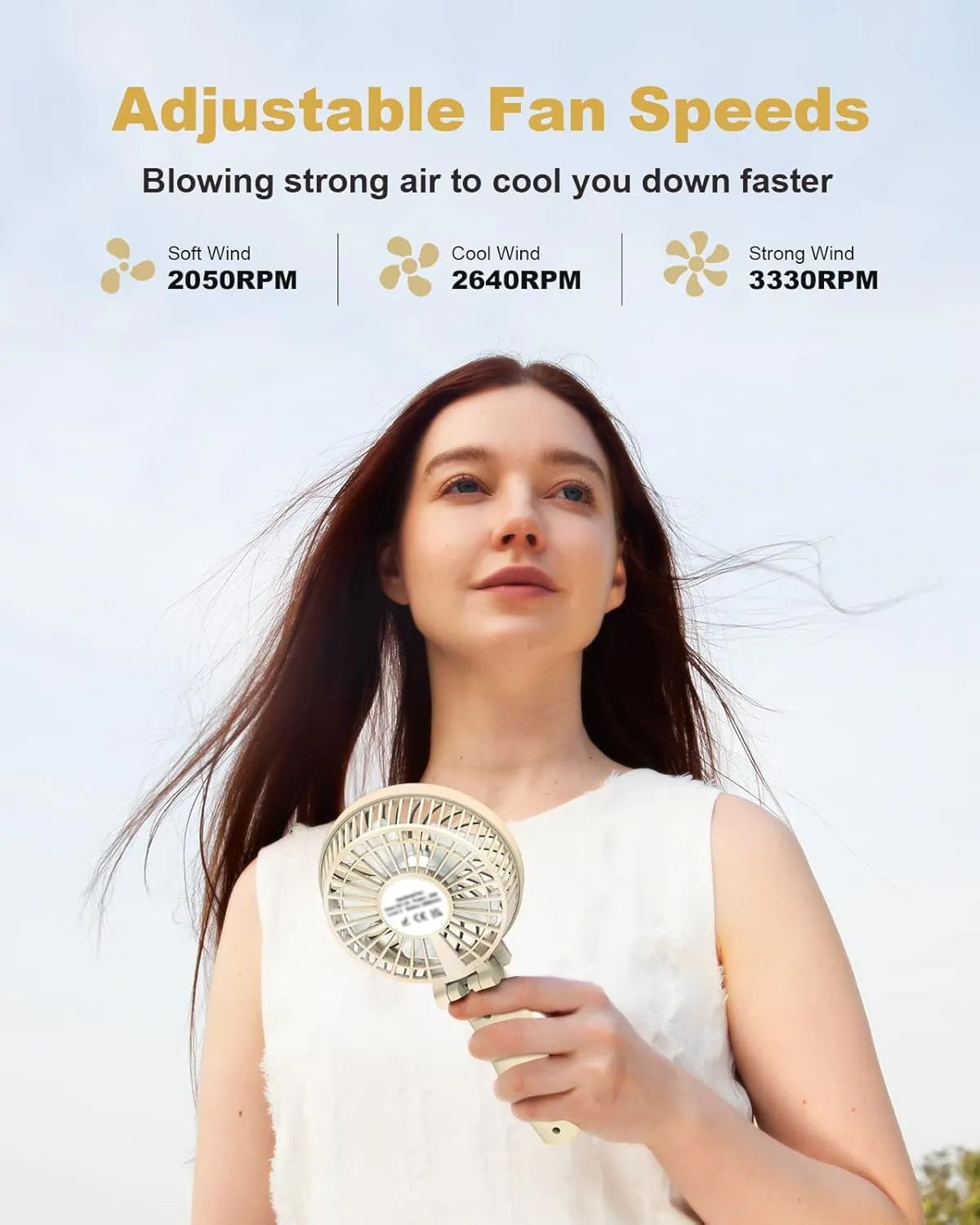 TriPole Handheld Portable Mini Fan, 3 Speeds Rechargeable Small Personal Fans, Foldable USB Desk Fan, Powerful Hand Held Fans Battery Operated for Travel Outdoor Makeup Summer, Beige, 4.2 Fan Cover