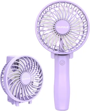 TriPole Handheld Portable Mini Foldable Fan, 3 Speeds Rechargeable Personal Fan, Small USB Desk Fans, Powerful Hand Held Fans Battery Operated for Travel Outdoor Summer Gifts, Purple, 4.2 Cover Mini handheld fan for personal cooling