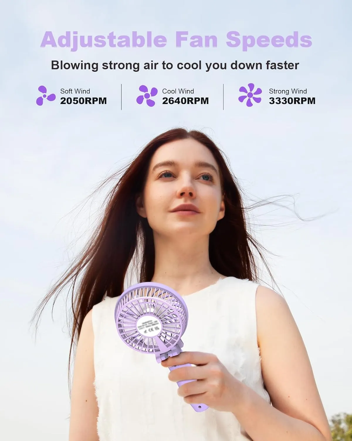 TriPole Handheld Portable Mini Foldable Fan, 3 Speeds Rechargeable Personal Fan, Small USB Desk Fans, Powerful Hand Held Fans Battery Operated for Travel Outdoor Summer Gifts, Purple, 4.2 Cover