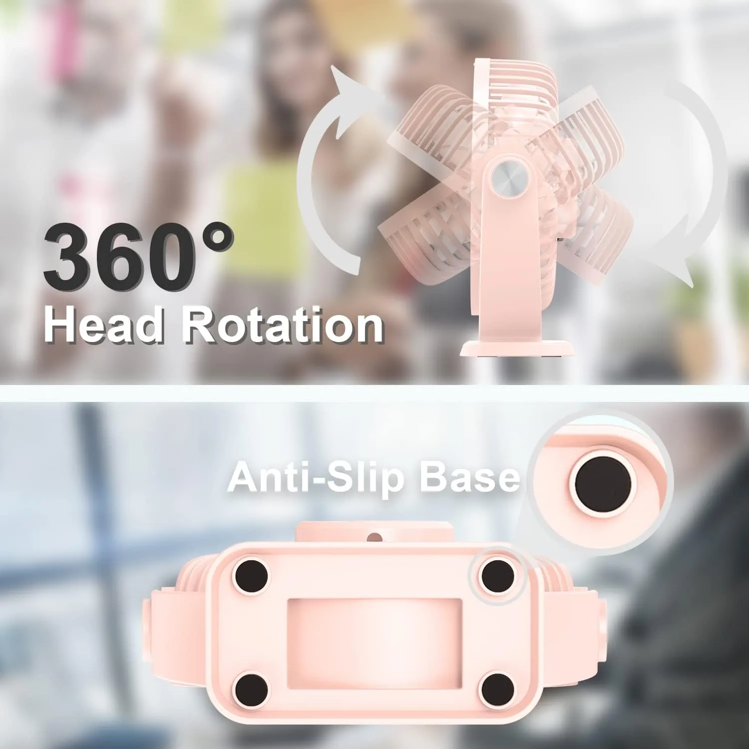 TriPole Mini Desk Fan USB Powered Portable Fan 3 Speeds Strong Airflow Small Fan 360Rotation Personal Fan 5.1 Inch Table Fan for Home Office Bedroom Desktop, Pink, 4.9ft Cable