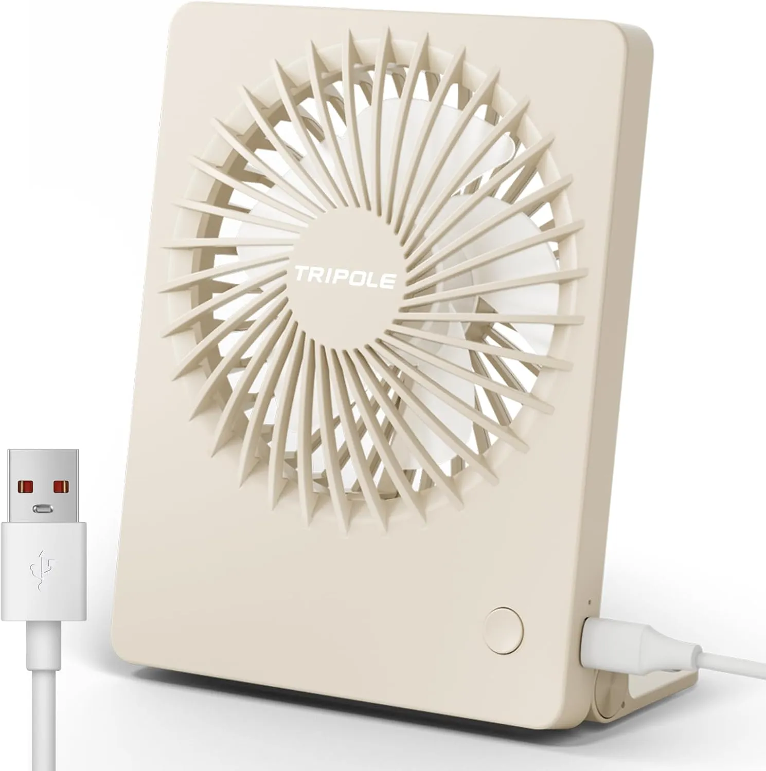 TriPole Mini Desk Fan USB Powered Portable Fan Small Personal Fan 3 Speeds Strong Airflow Table Fan for Travel Home Office Bedroom Desktop, 3.3ft Cable (No Battery, Beige) USB desktop fan for workspace