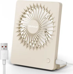 TriPole Mini Desk Fan USB Powered Portable Fan Small Personal Fan 3 Speeds Strong Airflow Table Fan for Travel Home Office Bedroom Desktop, 3.3ft Cable (No Battery, Beige) USB desktop fan for workspace