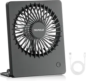 TriPole Mini Desk Fan USB Powered Portable Fan Small Personal Fan 3 Speeds Strong Airflow Table Fan for Travel Home Office Bedroom Desktop, 3.3ft Cable (No Battery, Black) USB desktop fan for workspace