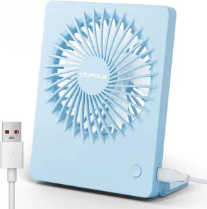 TriPole Mini Desk Fan USB Powered Portable Fan Small Personal Fan 3 Speeds Strong Airflow Table Fan for Travel Home Office Bedroom Desktop, 3.3ft Cable (No Battery, Blue) USB desktop fan for workspace