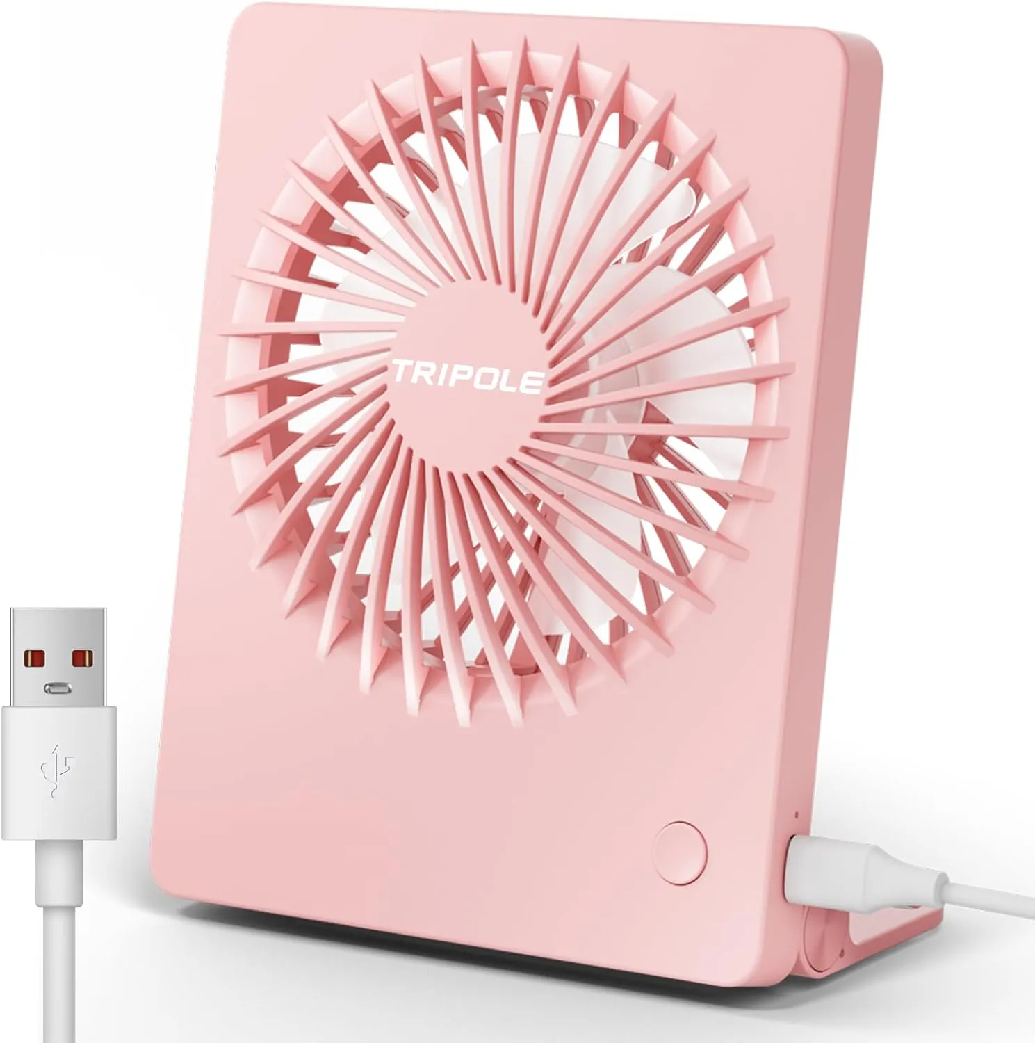 TriPole Mini Desk Fan USB Powered Portable Fan Small Personal Fan 3 Speeds Strong Airflow Table Fan for Travel Home Office Bedroom Desktop, 3.3ft Cable (No Battery, Pink) USB desktop fan for workspace