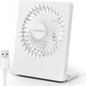 TriPole Mini Desk Fan USB Powered Portable Fan Small Personal Fan 3 Speeds Strong Airflow Table Fan for Travel Home Office Bedroom Desktop, 3.3ft Cable (No Battery, White) USB desktop fan for workspace