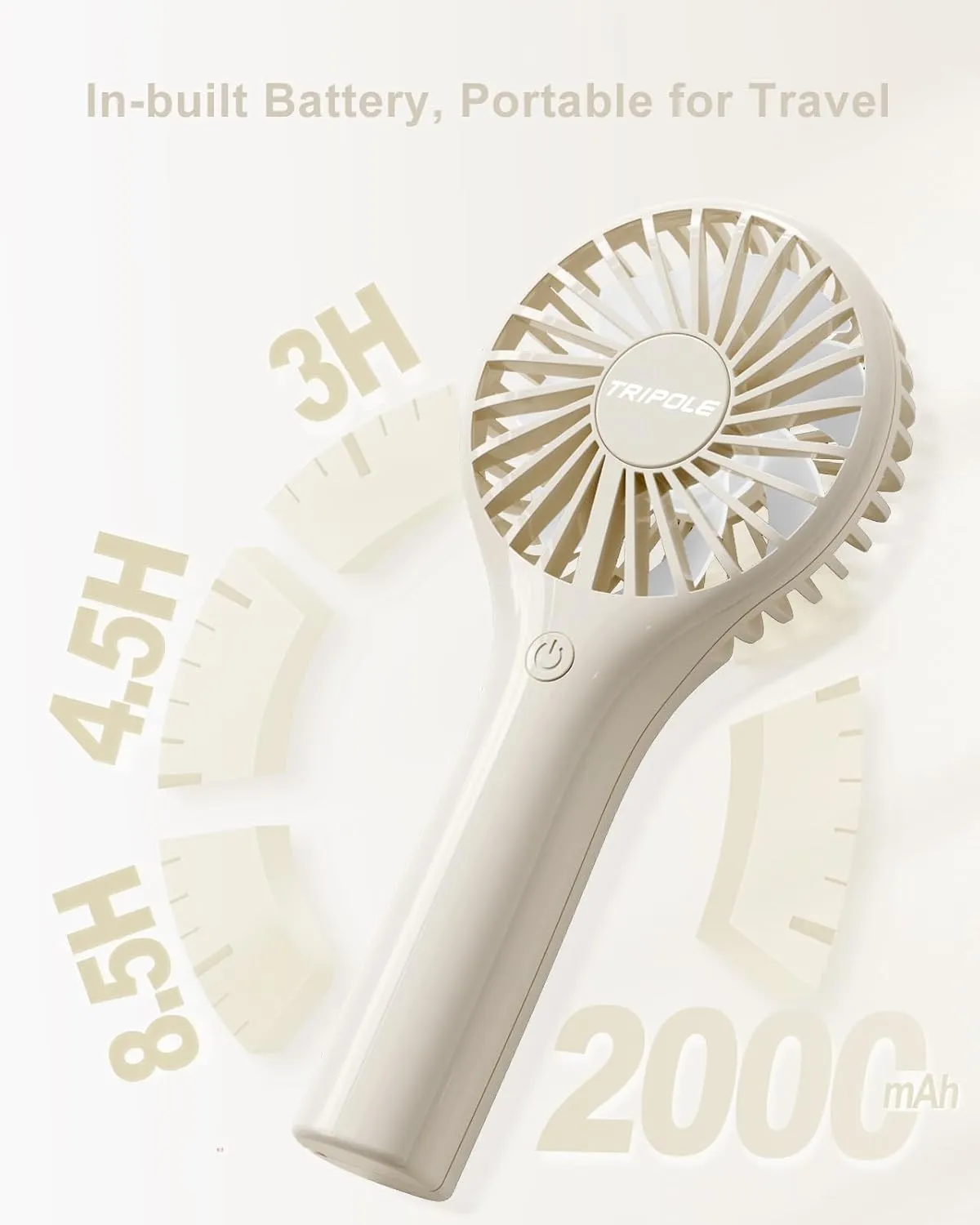 TriPole Mini Handheld Fan Portable Personal Fan with 3 Speed, Powerful Little Battery Hand Held Fan for Travel Trip Outdoor Concerts, Cute Small Rechargeable Lash Fan for Makeup Skincare Drying, Beige