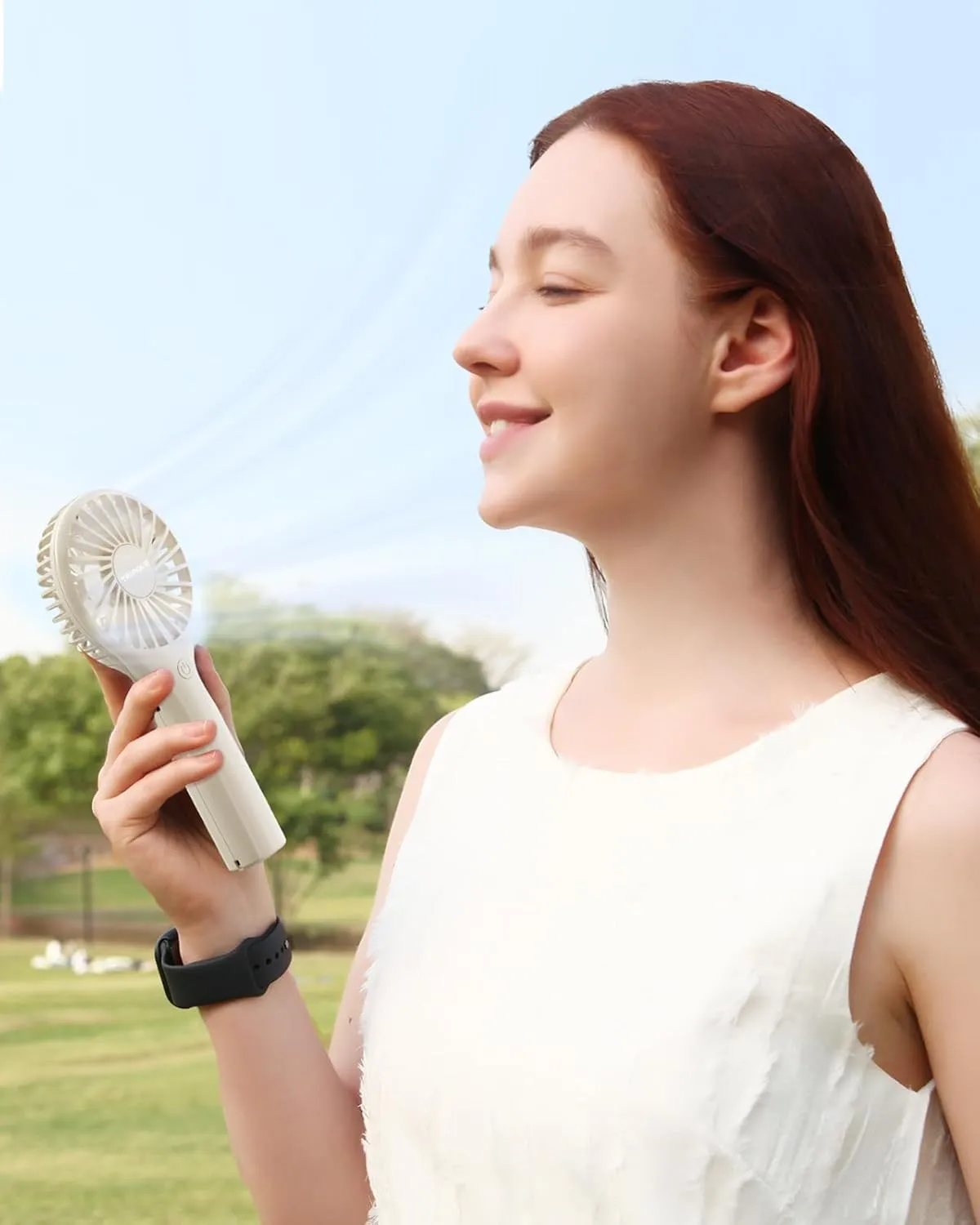 TriPole Mini Handheld Fan Portable Personal Fan with 3 Speed, Powerful Little Battery Hand Held Fan for Travel Trip Outdoor Concerts, Cute Small Rechargeable Lash Fan for Makeup Skincare Drying, Beige