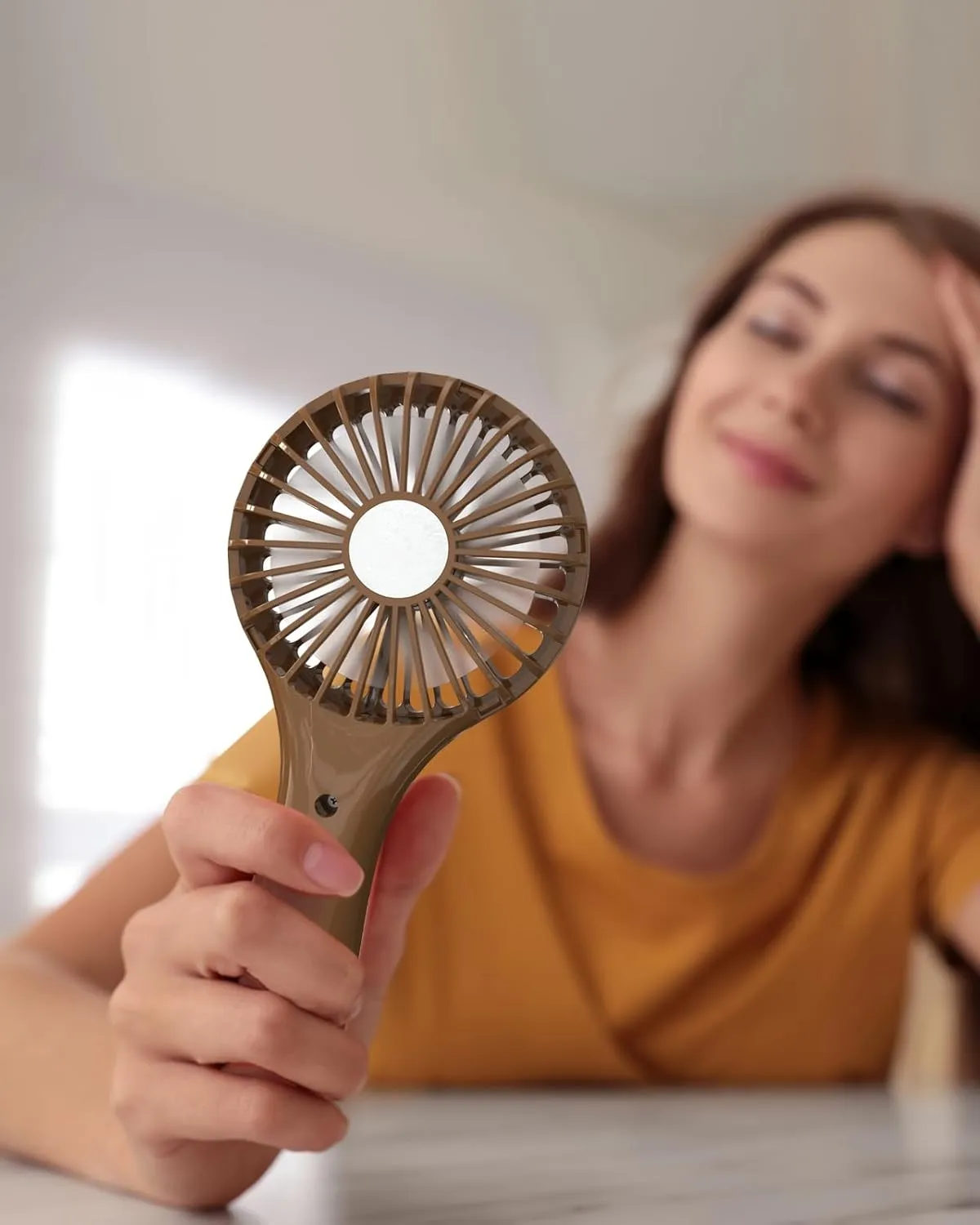 TriPole Mini Handheld Fan - Portable, Rechargeable Battery Operated, Personal Compact Size, Speed Adjustable, Small Eyelash Fan for Kids Women Summer Outdoor Travel Trip Concerts, Brown