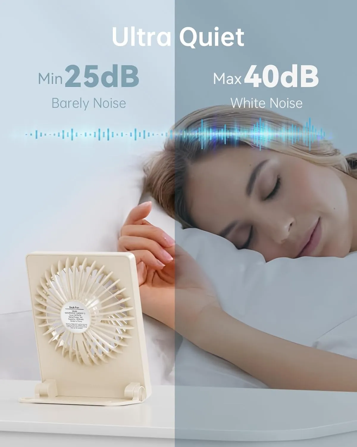 TriPole Mini Portable Desk Fan Rechargeable Ultra Quiet Small Fan 4.5 Inch Personal Travel Fan with 180 Tilt Folding and 3 Speeds Adjustable for Office Desktop Bedroom (Beige)