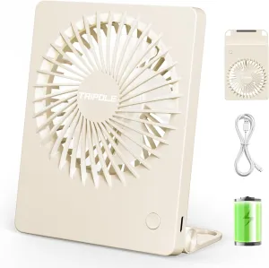 TriPole Mini Portable Desk Fan Rechargeable Ultra Quiet Small Fan 4.5 Inch Personal Travel Fan with 180 Tilt Folding and 3 Speeds Adjustable for Office Desktop Bedroom (Beige) USB desktop fan for workspace