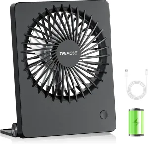 TriPole Mini Portable Desk Fan Rechargeable Ultra Quiet Small Fan 4.5 Inch Personal Travel Fan with 180 Tilt Folding and 3 Speeds Adjustable for Office Desktop Bedroom Black USB desktop fan for workspace