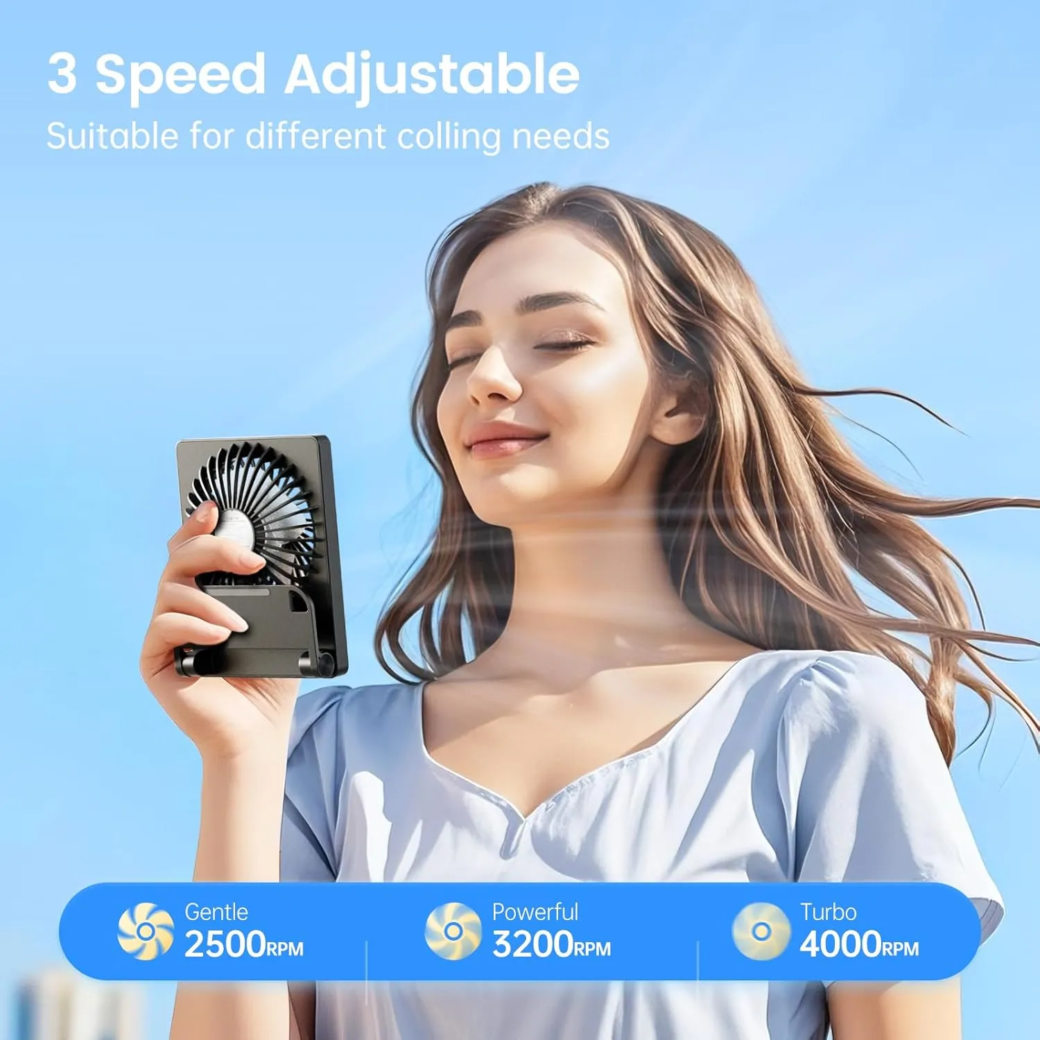 TriPole Mini Portable Desk Fan Rechargeable Ultra Quiet Small Fan 4.5 Inch Personal Travel Fan with 180 Tilt Folding and 3 Speeds Adjustable for Office Desktop Bedroom Black