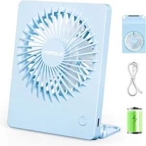TriPole Mini Portable Desk Fan Rechargeable Ultra Quiet Small Fan 4.5 Inch Personal Travel Fan with 180 Tilt Folding and 3 Speeds Adjustable for Office Desktop Bedroom (Blue) USB desktop fan for workspace