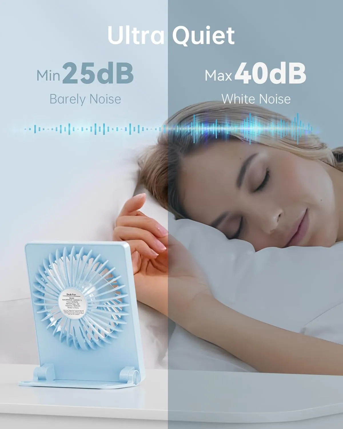 TriPole Mini Portable Desk Fan Rechargeable Ultra Quiet Small Fan 4.5 Inch Personal Travel Fan with 180 Tilt Folding and 3 Speeds Adjustable for Office Desktop Bedroom (Blue)