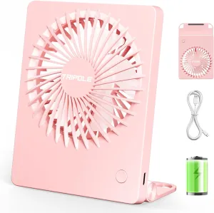 TriPole Mini Portable Desk Fan Rechargeable Ultra Quiet Small Fan 4.5 Inch Personal Travel Fan with 180 Tilt Folding and 3 Speeds Adjustable for Office Desktop Bedroom (Pink) USB desktop fan for workspace