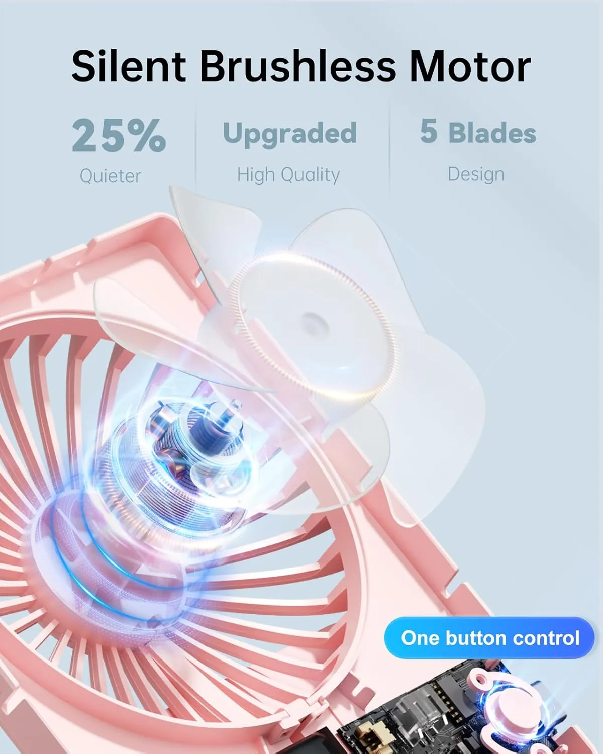 TriPole Mini Portable Desk Fan Rechargeable Ultra Quiet Small Fan 4.5 Inch Personal Travel Fan with 180 Tilt Folding and 3 Speeds Adjustable for Office Desktop Bedroom (Pink)