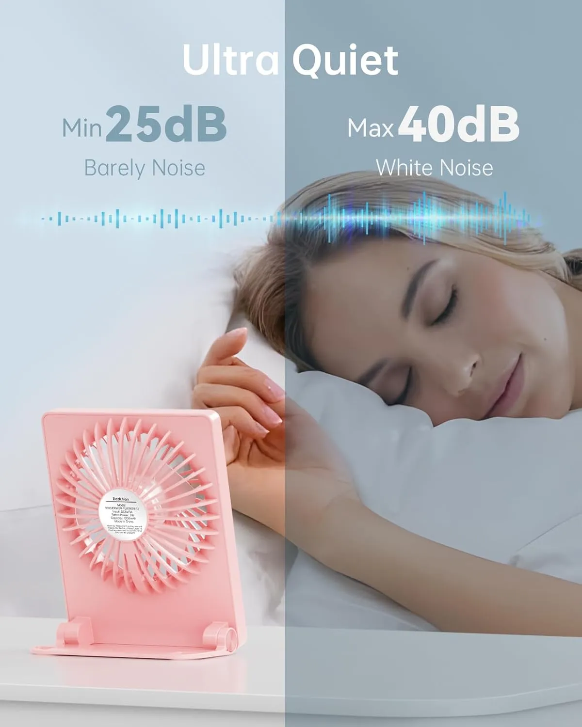 TriPole Mini Portable Desk Fan Rechargeable Ultra Quiet Small Fan 4.5 Inch Personal Travel Fan with 180 Tilt Folding and 3 Speeds Adjustable for Office Desktop Bedroom (Pink)