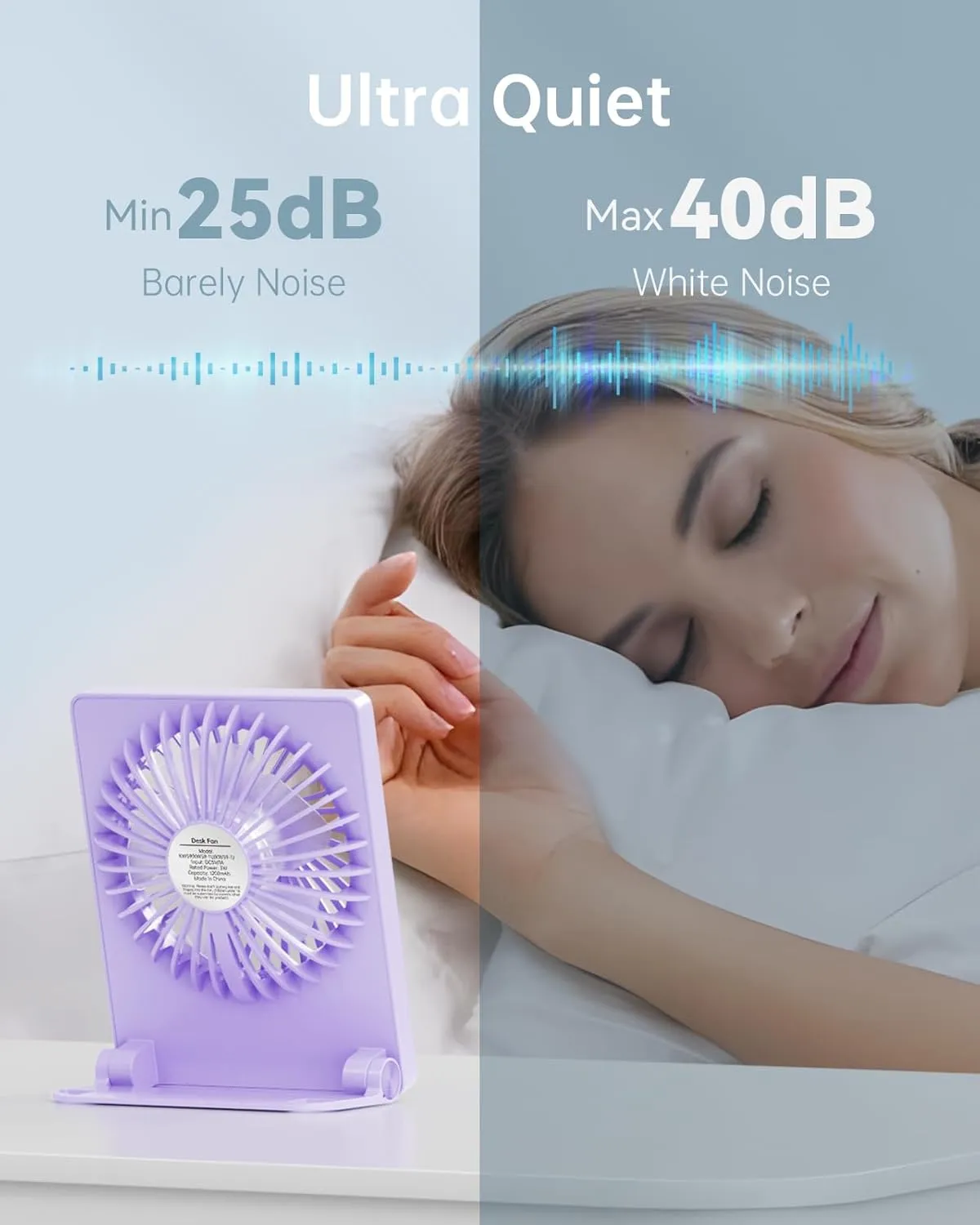 TriPole Mini Portable Desk Fan Rechargeable Ultra Quiet Small Fan 4.5 Inch Personal Travel Fan with 180 Tilt Folding and 3 Speeds Adjustable for Office Desktop Bedroom (Purple)