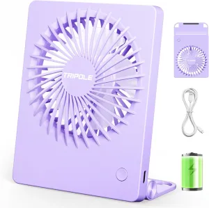 TriPole Mini Portable Desk Fan Rechargeable Ultra Quiet Small Fan 4.5 Inch Personal Travel Fan with 180 Tilt Folding and 3 Speeds Adjustable for Office Desktop Bedroom (Purple) USB desktop fan for workspace