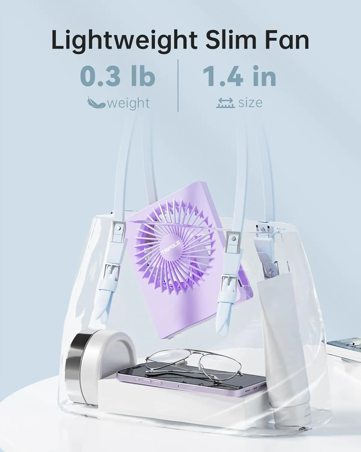 TriPole Mini Portable Desk Fan Rechargeable Ultra Quiet Small Fan 4.5 Inch Personal Travel Fan with 180 Tilt Folding and 3 Speeds Adjustable for Office Desktop Bedroom (Purple)