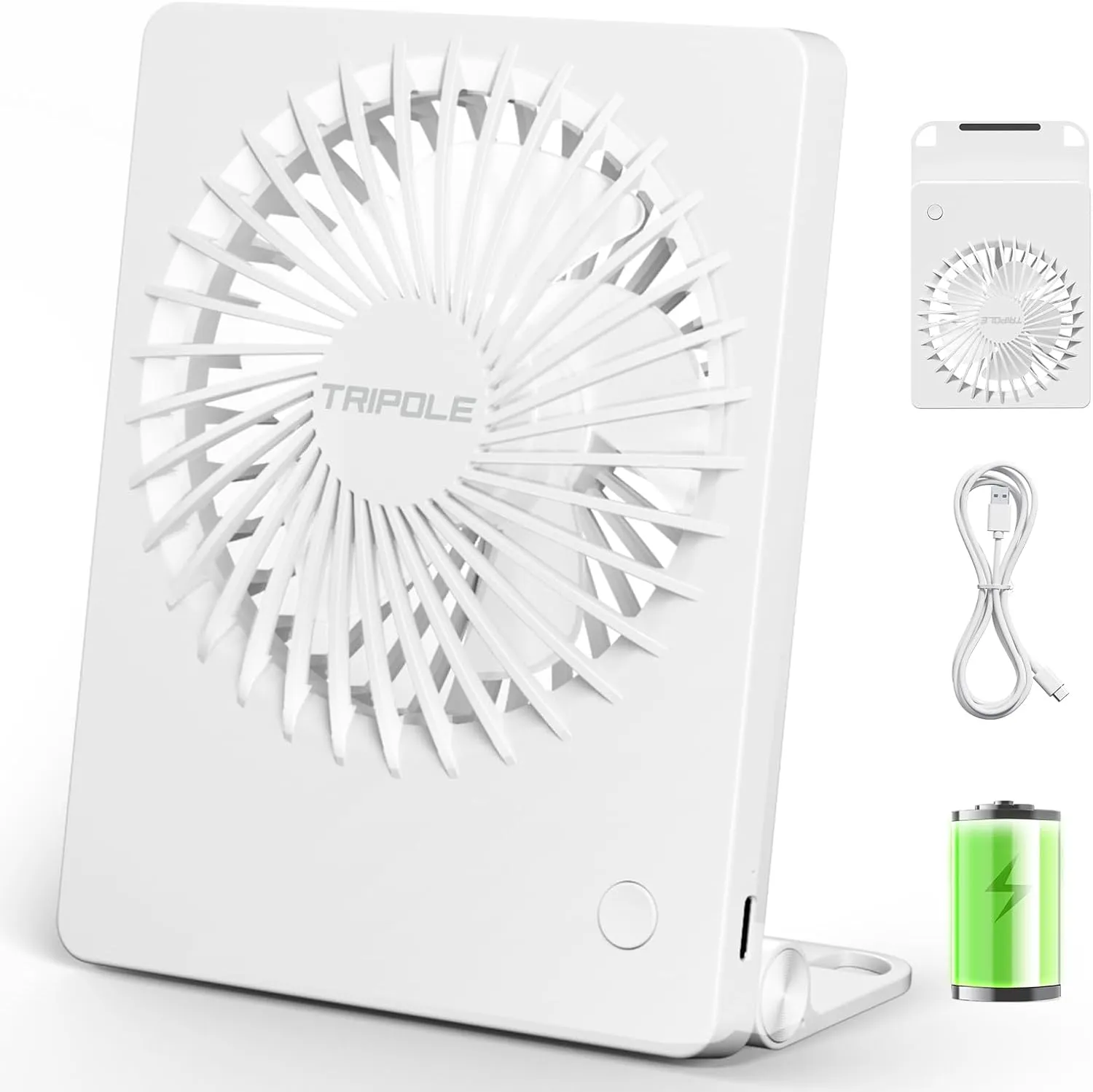 TriPole Mini Portable Desk Fan Rechargeable Ultra Quiet Small Fan 4.5 Inch Personal Travel Fan with 180 Tilt Folding and 3 Speeds Adjustable for Office Desktop Bedroom White USB desktop fan for workspace