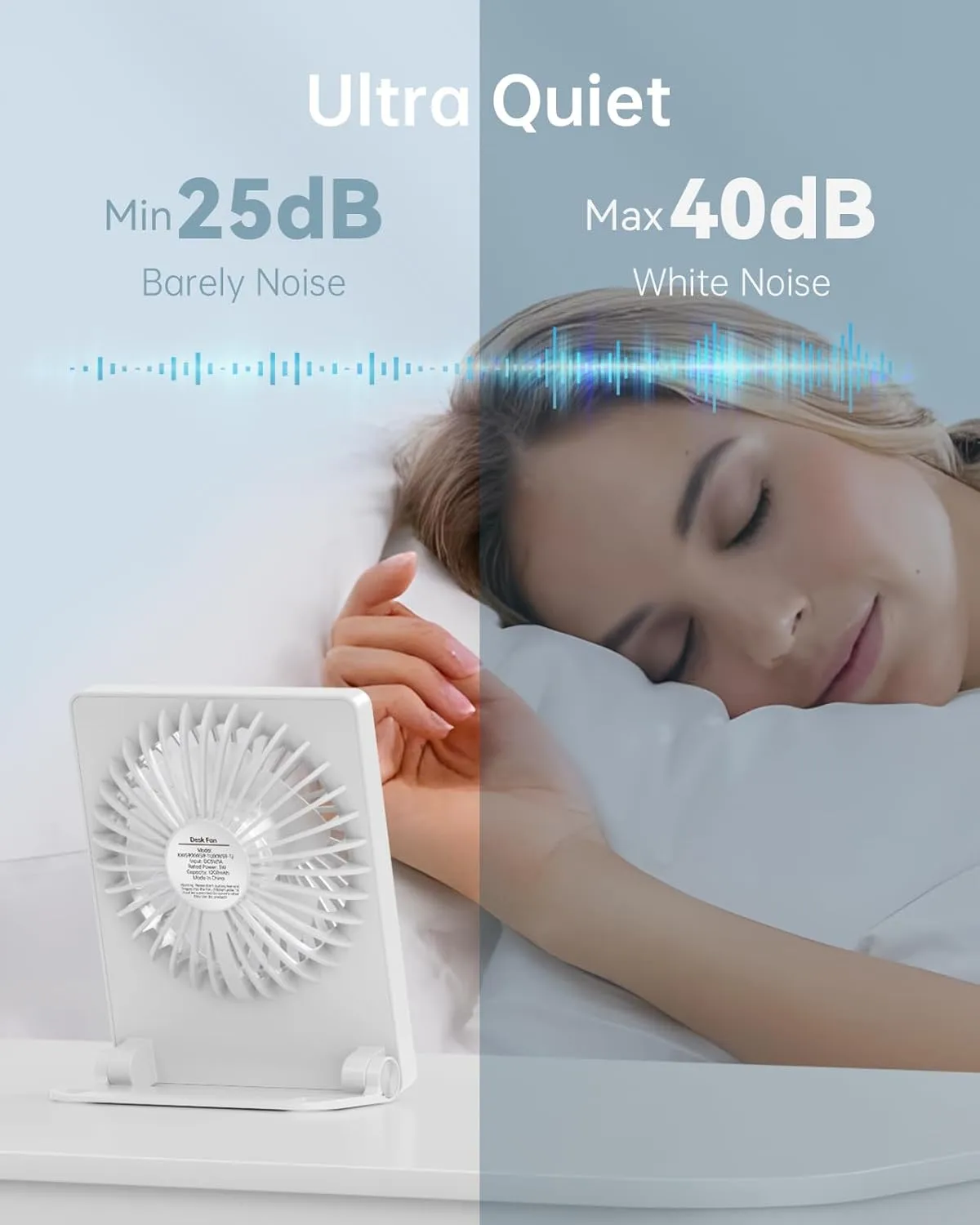TriPole Mini Portable Desk Fan Rechargeable Ultra Quiet Small Fan 4.5 Inch Personal Travel Fan with 180 Tilt Folding and 3 Speeds Adjustable for Office Desktop Bedroom White