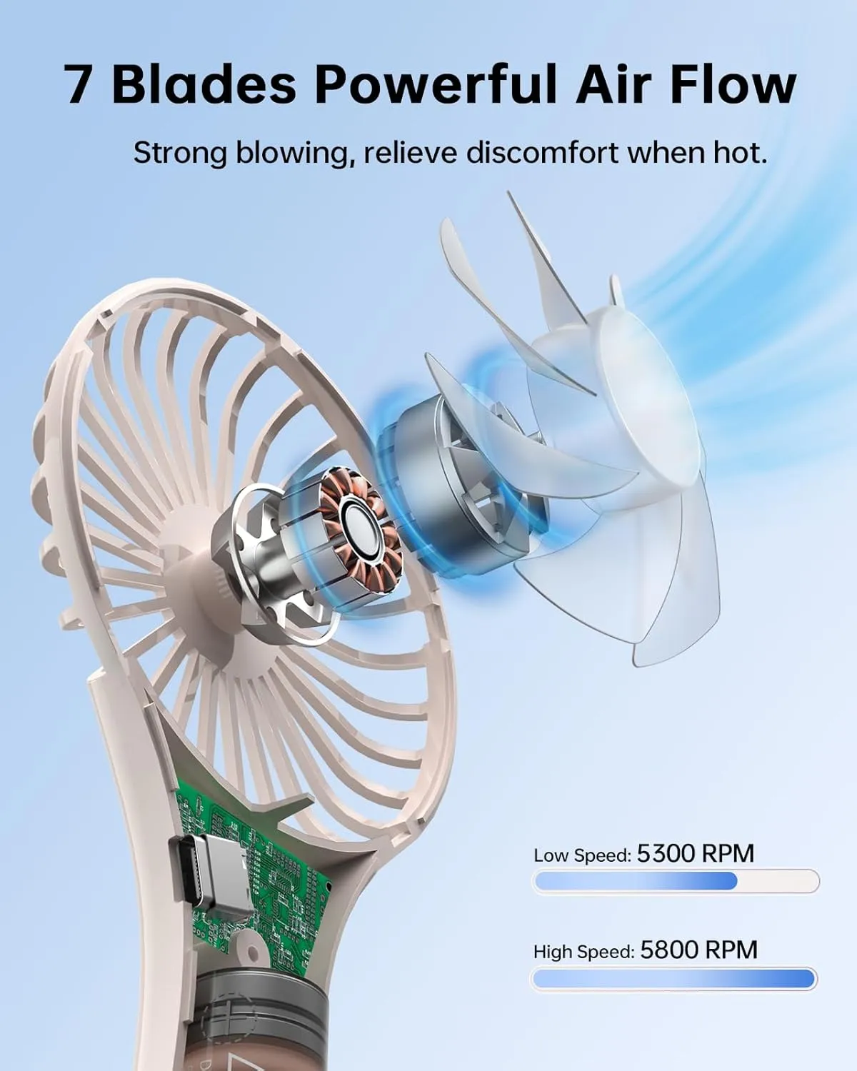 TriPole Mini Portable Fan Powerful Personal Handheld Fans, Battery Operated Rechargeable Fan Speed Adjustable Small Eyelash Fans for Stylish Kids Girls Women Indoor Outdoor Travelling, Beige