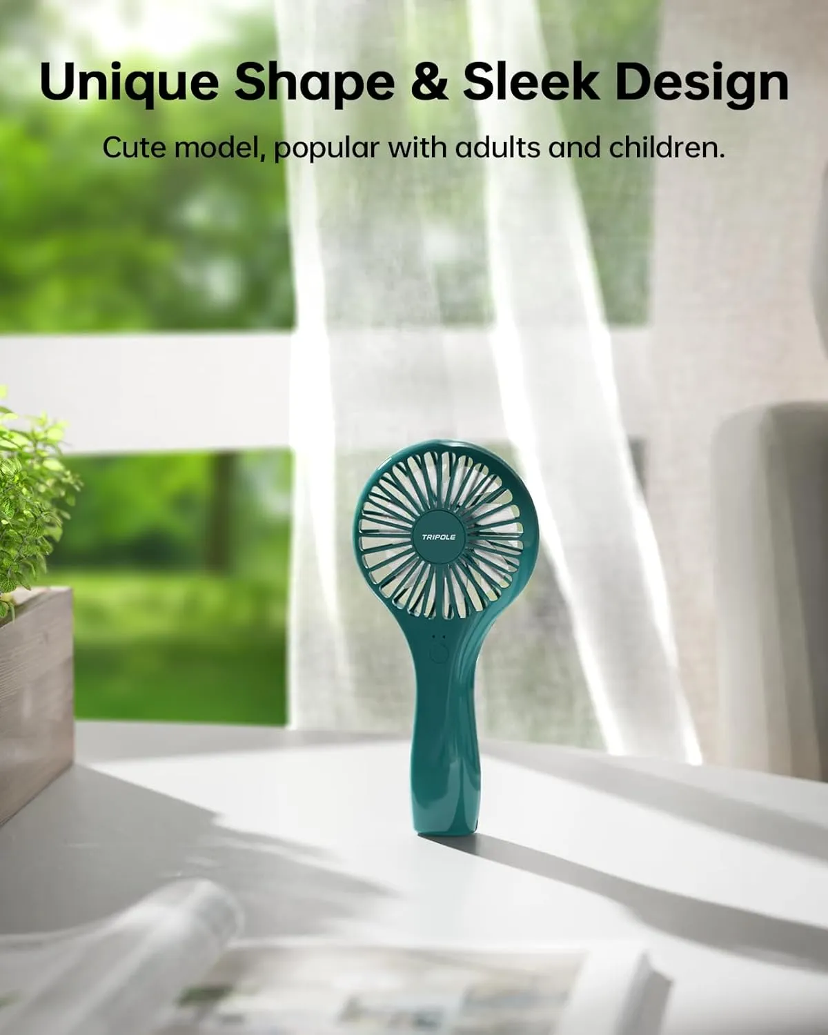 TriPole Mini Portable Handheld Fan - Personal Battery Operated, USB Rechargeable, Strong Wind, Small Electric Makeup Eyelash Fan for Stylish Women Kids Girls Travel Summer Retro Gifts, Dark Green