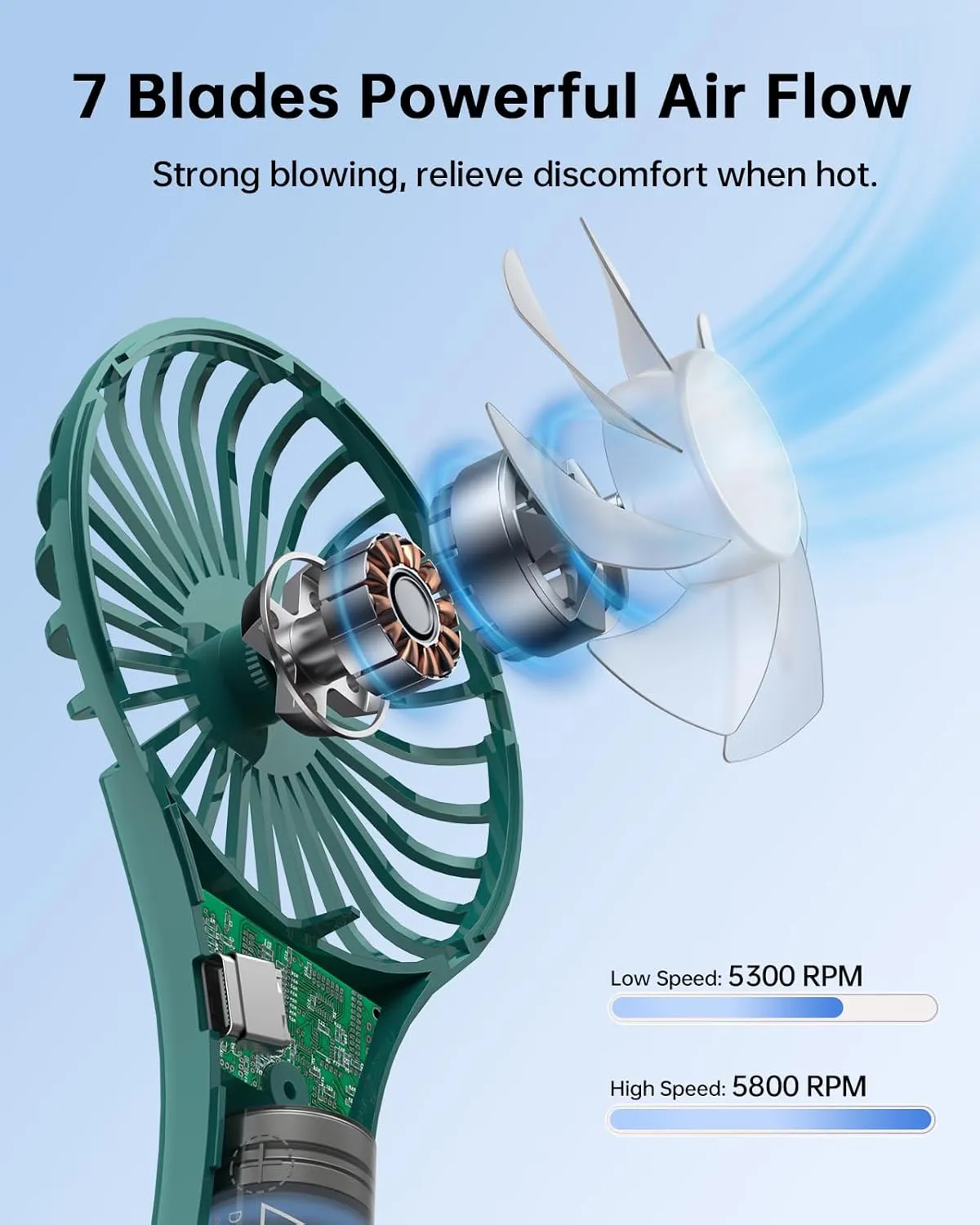 TriPole Mini Portable Handheld Fan - Personal Battery Operated, USB Rechargeable, Strong Wind, Small Electric Makeup Eyelash Fan for Stylish Women Kids Girls Travel Summer Retro Gifts, Dark Green