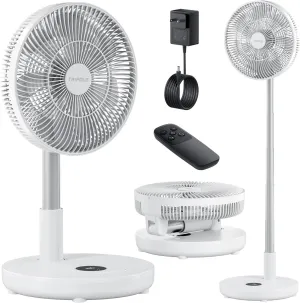 TriPole Oscillating Fan Portable Quiet Standing Fan with Remote, 12" Rechargeable Pedestal Fans for Bedroom Office, Foldable Battery Powered Travel Fans, Adjustable Height, 8H Timer, 6 Speeds, 44.4Wh Battery-powered portable fan