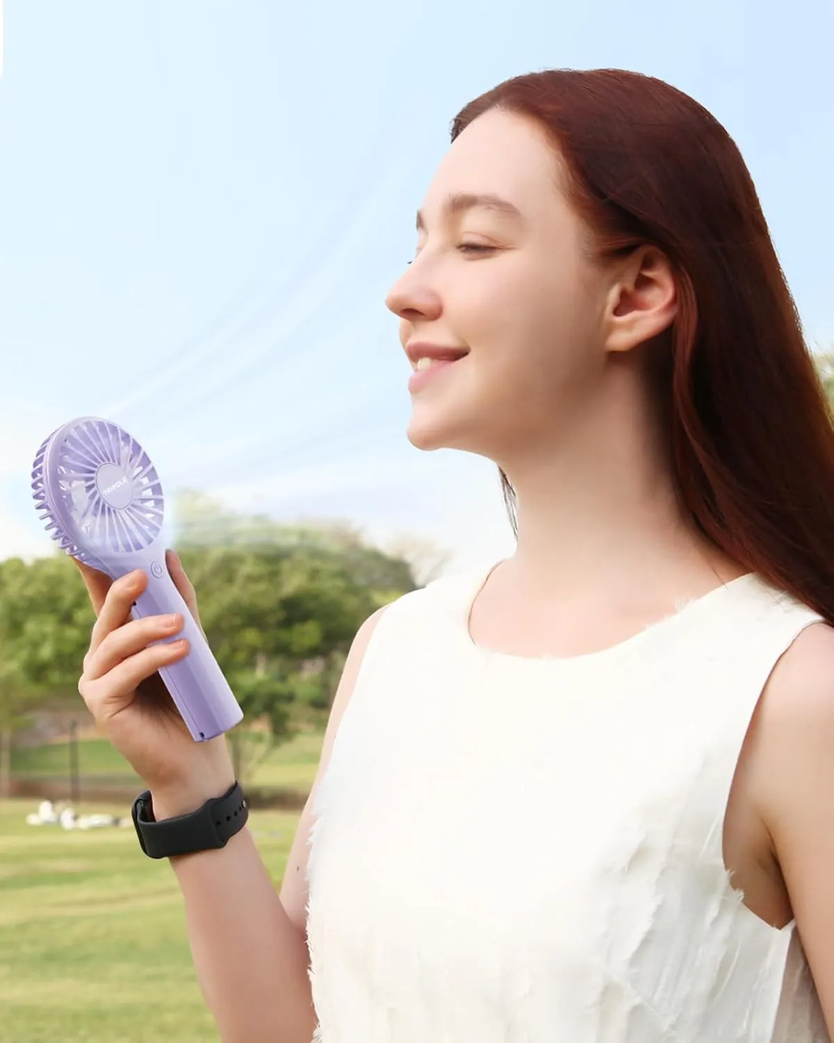 TriPole Portable Handheld Fan - Mini Personal with 3 Speeds, Powerful Little Battery Hand Held Fan for Travel Outdoor Concerts, Cute Small Rechargeable Lash Dryer for Makeup Skincare Drying, Purple