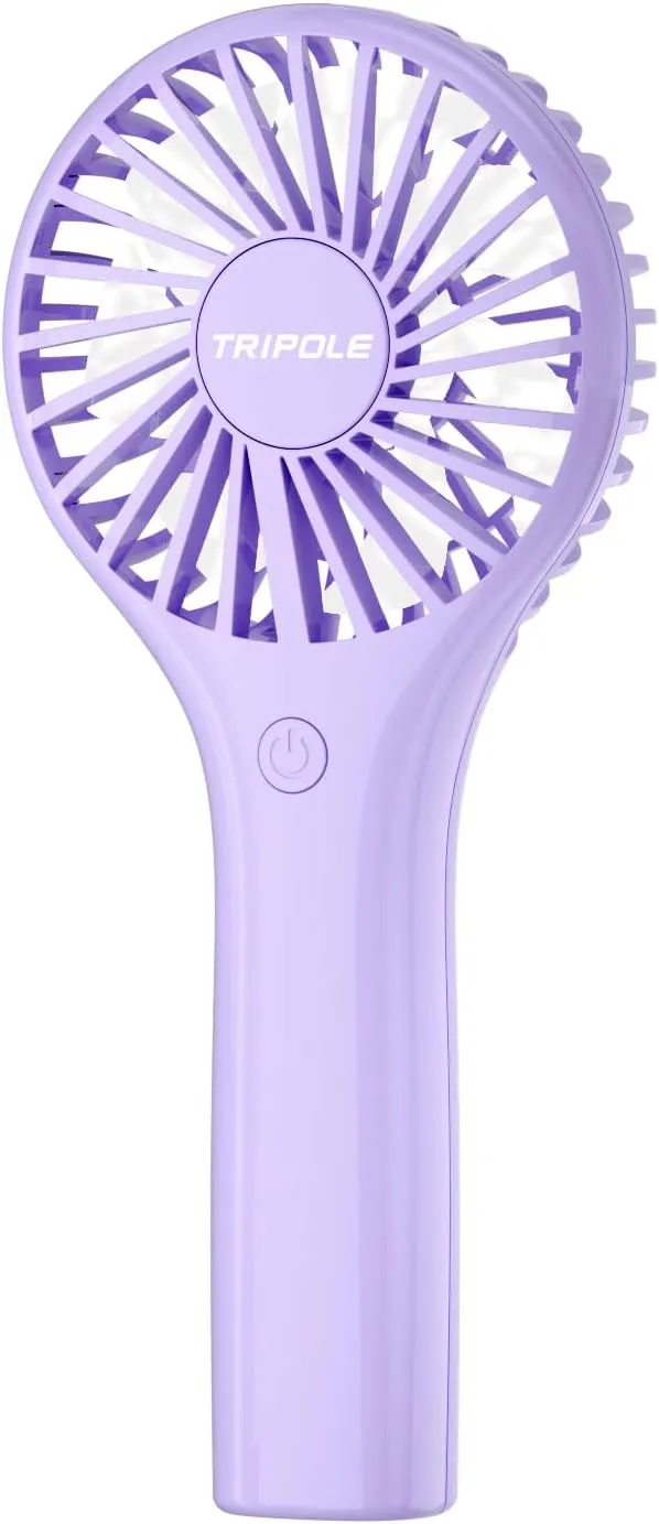 TriPole Portable Handheld Fan - Mini Personal with 3 Speeds, Powerful Little Battery Hand Held Fan for Travel Outdoor Concerts, Cute Small Rechargeable Lash Dryer for Makeup Skincare Drying, Purple Mini handheld fan for personal cooling