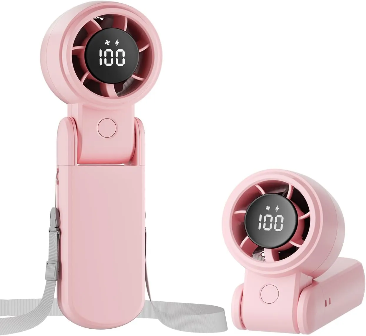 TriPole Portable Handheld Turbo Fan with Digital Display, 3-IN-1 Rechargeable Mini Travel Fan, Battery Operated, Foldable for Desk & Neck, High Speed Personal Cooling Fans for Outdoor Trip Beach, Pink Mini handheld fan for personal cooling