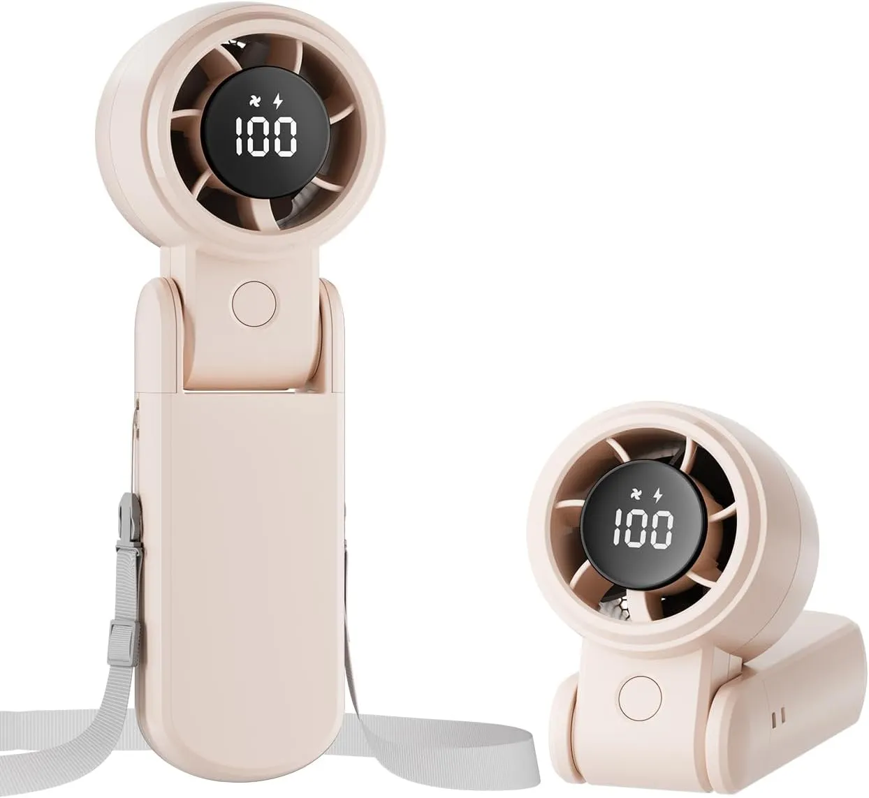 TriPole Portable Handheld Turbo Fan with LED Display, 4000mAh Rechargeable Battery Mini Travel Fan, Foldable for Desk & Neck, 3-IN-1 High Speed Personal Cooling Hand Fans for Outdoor Trip Beach, Beige Mini handheld fan for personal cooling
