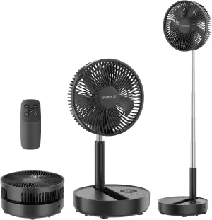 TriPole Portable Standing Fan, 8000mAh Rechargeable Oscillating Fan with Remote, 8.1'' Quiet Pedestal Floor Fan with LED Display & Timer, Foldable Small Desk Fans for Bedroom, Office, Camping, Travel Battery-powered portable fan