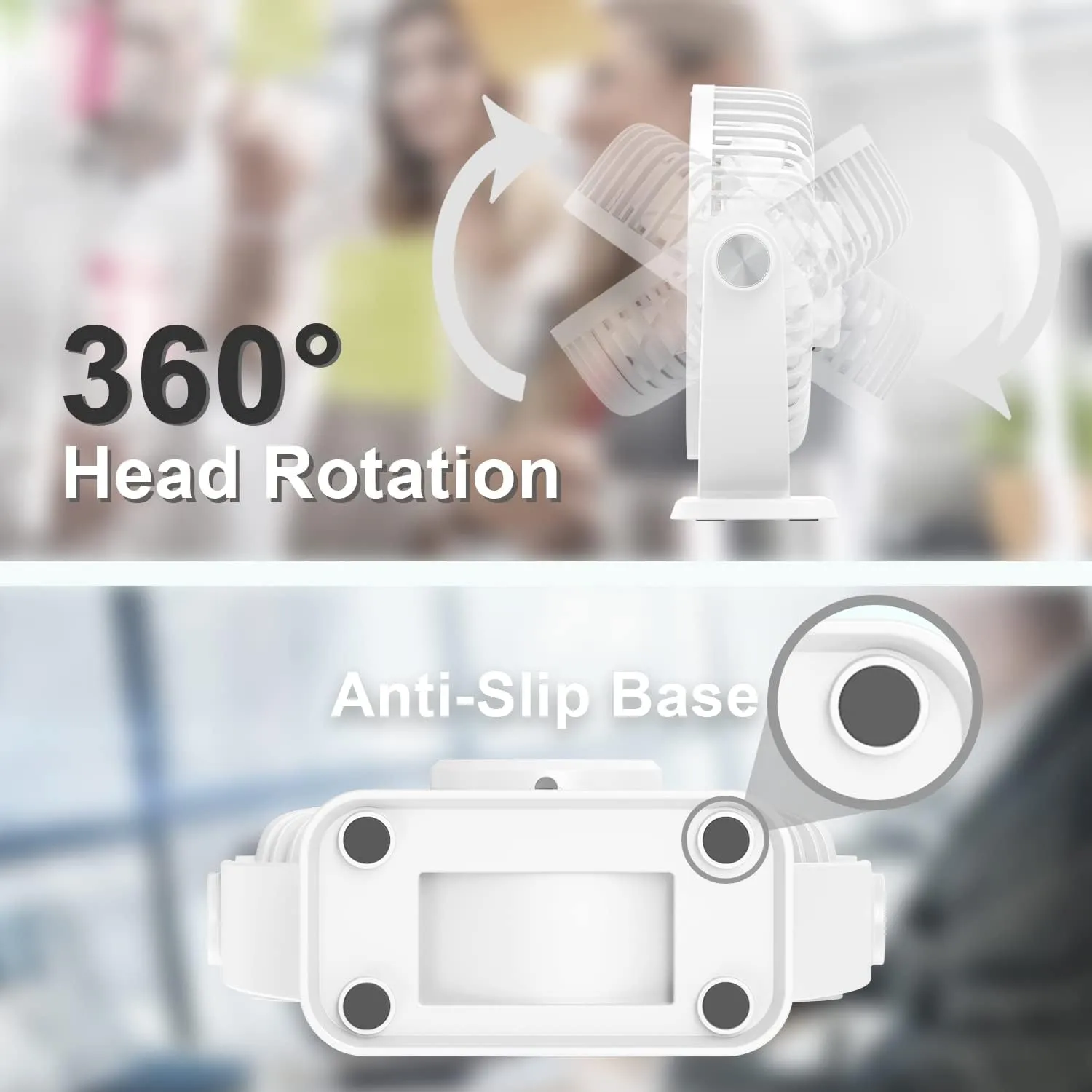 TriPole Small Desk Fan USB Powered Personal Fan 3 Speeds Strong Airflow Mini Fans 360Rotation Portable 5.1 Inch Table Fans for Home Office Bedroom Desktop, White, 4.9ft Cable