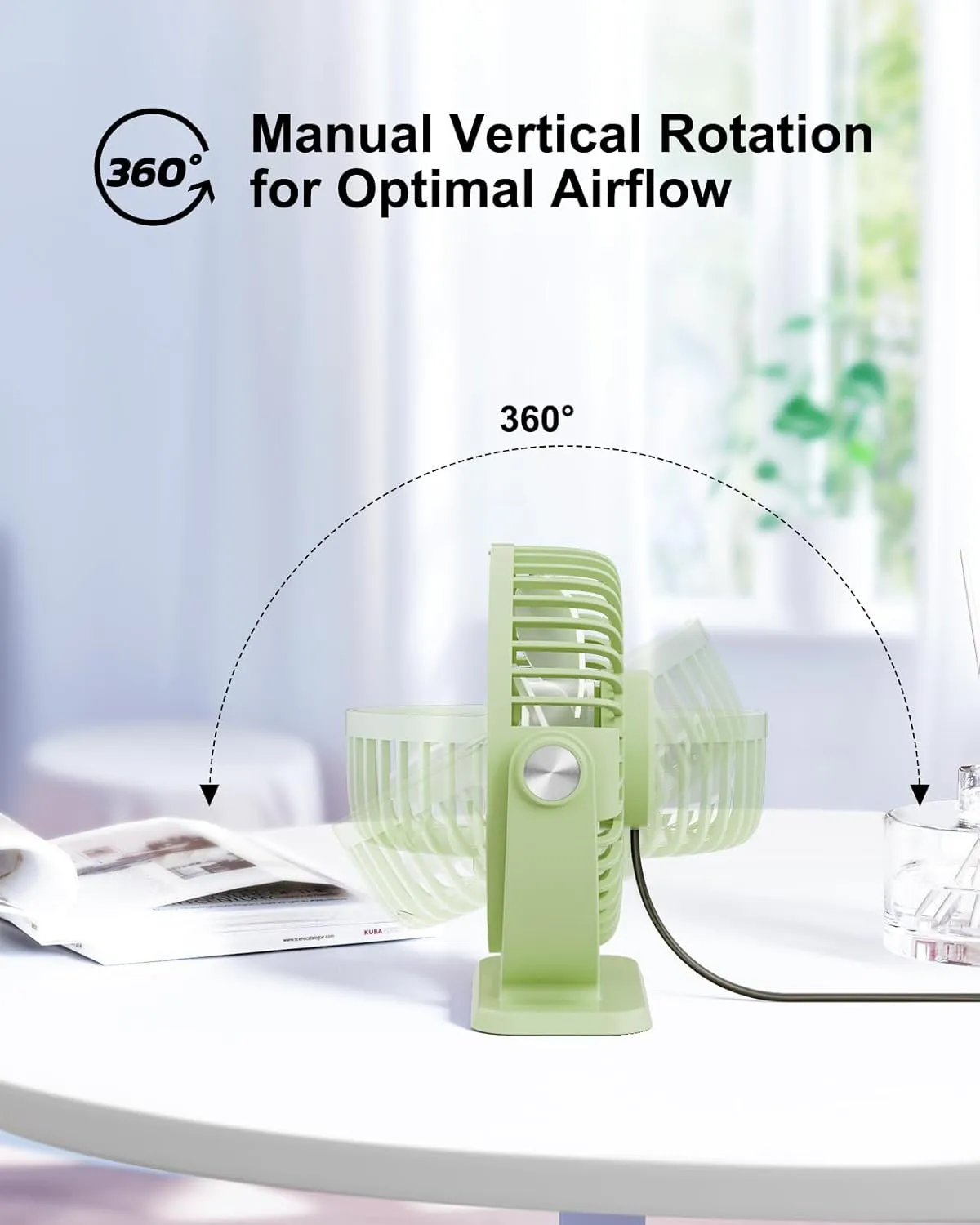 TriPole Small Desk Fan USB Powered Personal Portable Fan, Strong Airflow 3 Speeds Mini Fans 360Rotation 5.1 Inch Quiet Table Fans for Home Office Bedroom Desktop Travel, Green, 4.9ft Cable
