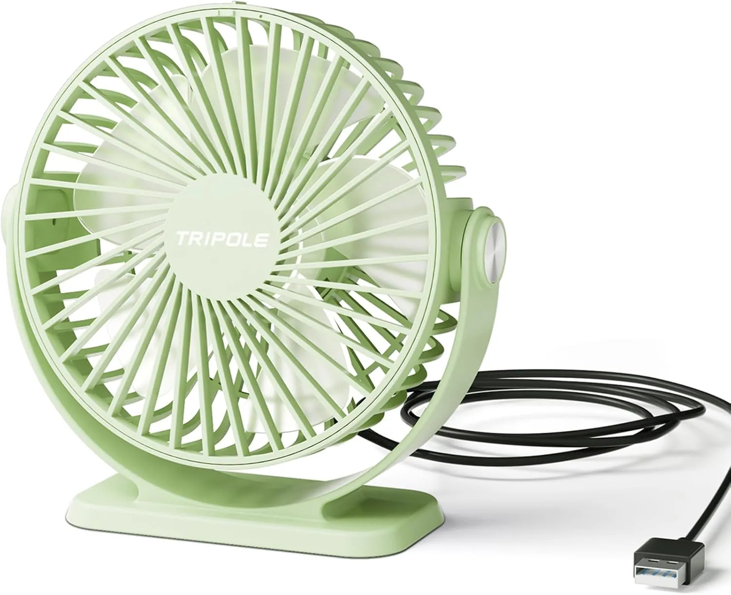 TriPole Small Desk Fan USB Powered Personal Portable Fan, Strong Airflow 3 Speeds Mini Fans 360Rotation 5.1 Inch Quiet Table Fans for Home Office Bedroom Desktop Travel, Green, 4.9ft Cable USB desktop fan for workspace