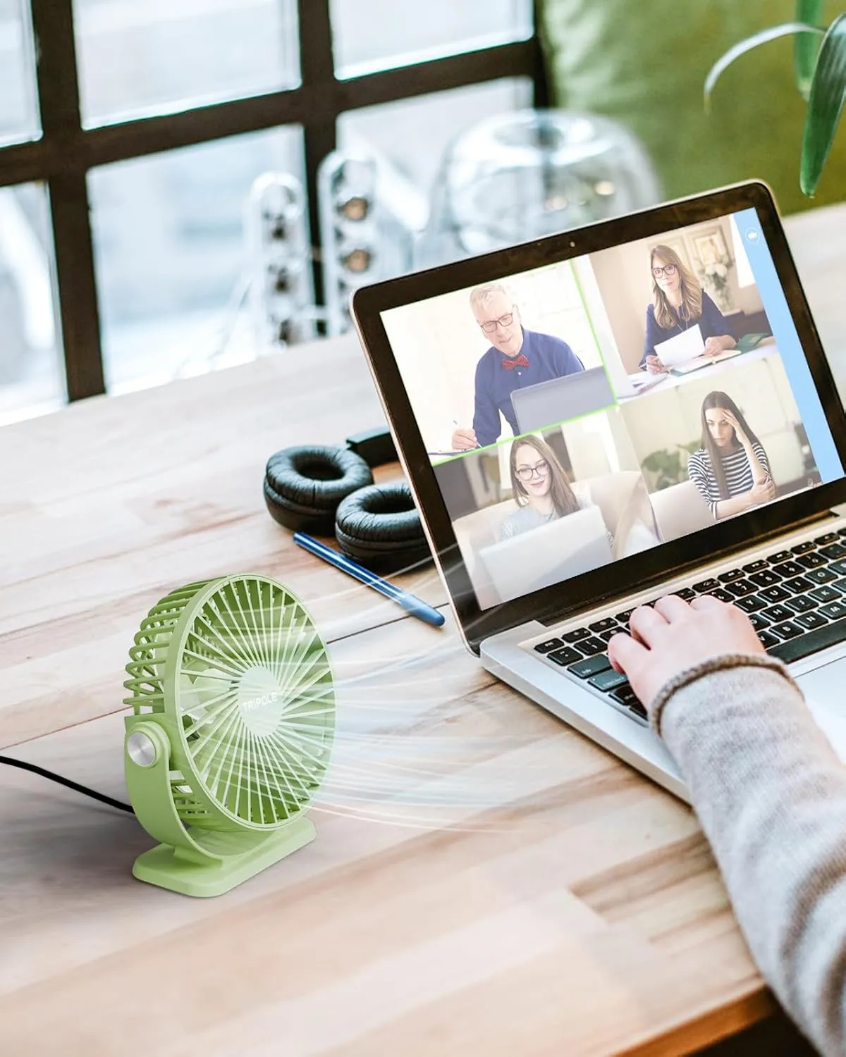 TriPole Small Desk Fan USB Powered Personal Portable Fan, Strong Airflow 3 Speeds Mini Fans 360Rotation 5.1 Inch Quiet Table Fans for Home Office Bedroom Desktop Travel, Green, 4.9ft Cable