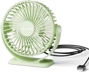 TriPole Small Desk Fan USB Powered Personal Portable Fan, Strong Airflow 3 Speeds Mini Fans 360Rotation 5.1 Inch Quiet Table Fans for Home Office Bedroom Desktop Travel, Green, 4.9ft Cable USB desktop fan for workspace