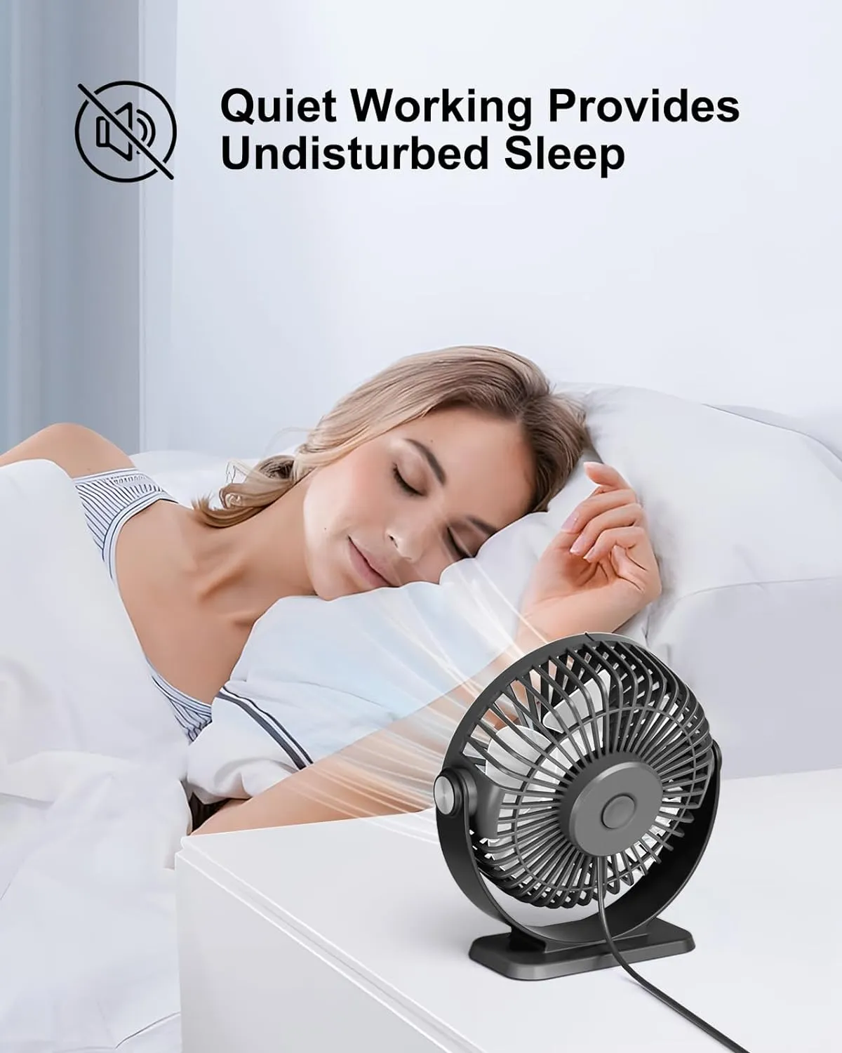 TriPole Small Desk Fan USB Powered Portable Fan 3 Speeds Strong Airflow Mini Fan 360Rotation Personal Table Fans for Home Office Bedroom Desktop, 5.1 Inch Black, 4.9ft Cable