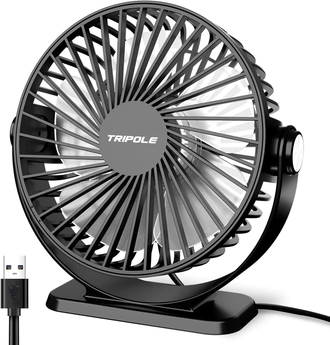TriPole Small Desk Fan USB Powered Portable Fan 3 Speeds Strong Airflow Mini Fan 360Rotation Personal Table Fans for Home Office Bedroom Desktop, 5.1 Inch Black, 4.9ft Cable USB desktop fan for workspace