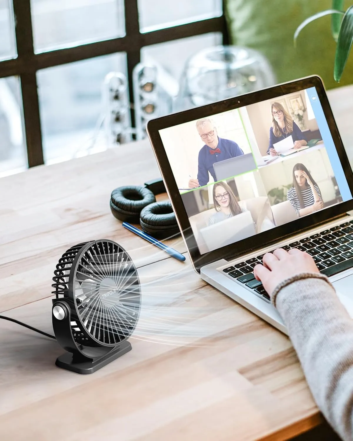 TriPole Small Desk Fan USB Powered Portable Fan 3 Speeds Strong Airflow Mini Fan 360Rotation Personal Table Fans for Home Office Bedroom Desktop, 5.1 Inch Black, 4.9ft Cable