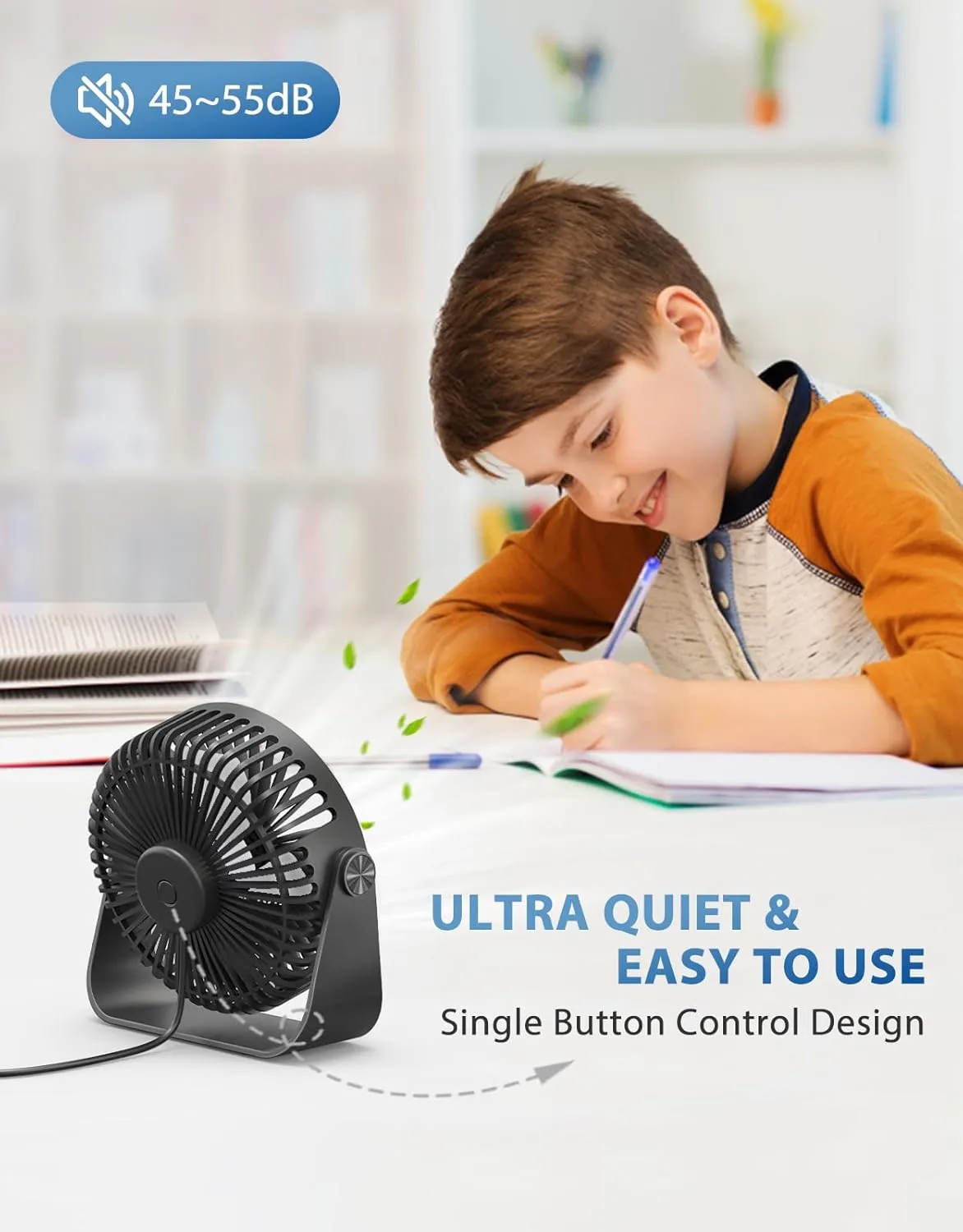 TriPole USB Desk Fan 4.5 Inches Portable Mini Fan Powerful 3 Speeds Wind Personal Desktop Fan with 360 Head Rotation for Home Office Car Indoor Outdoor 2 Pack Black