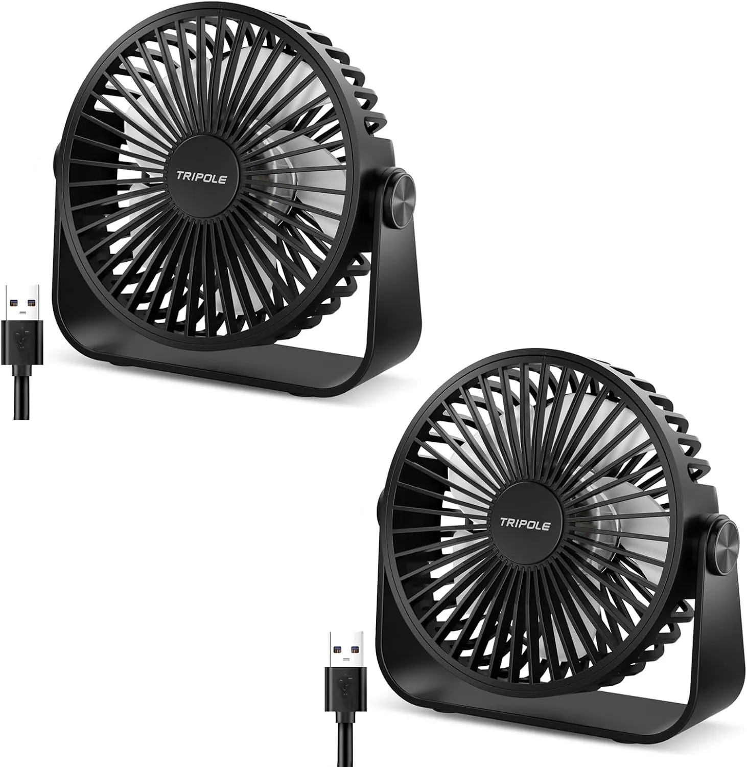 TriPole USB Desk Fan 4.5 Inches Portable Mini Fan Powerful 3 Speeds Wind Personal Desktop Fan with 360 Head Rotation for Home Office Car Indoor Outdoor 2 Pack Black Mini handheld fan for personal cooling