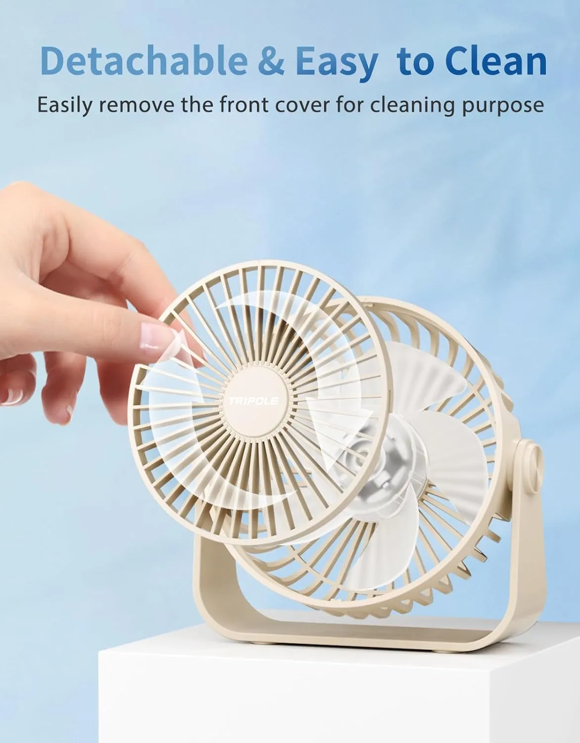 TriPole USB Desk Fan 4.5 Inches Portable Mini Fan Powerful 3 Speeds Wind Personal Desktop Fan with 360 Head Rotation for Home Office Car Indoor Outdoor Beige