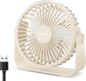 TriPole USB Desk Fan 4.5 Inches Portable Mini Fan Powerful 3 Speeds Wind Personal Desktop Fan with 360 Head Rotation for Home Office Car Indoor Outdoor Beige Mini handheld fan for personal cooling