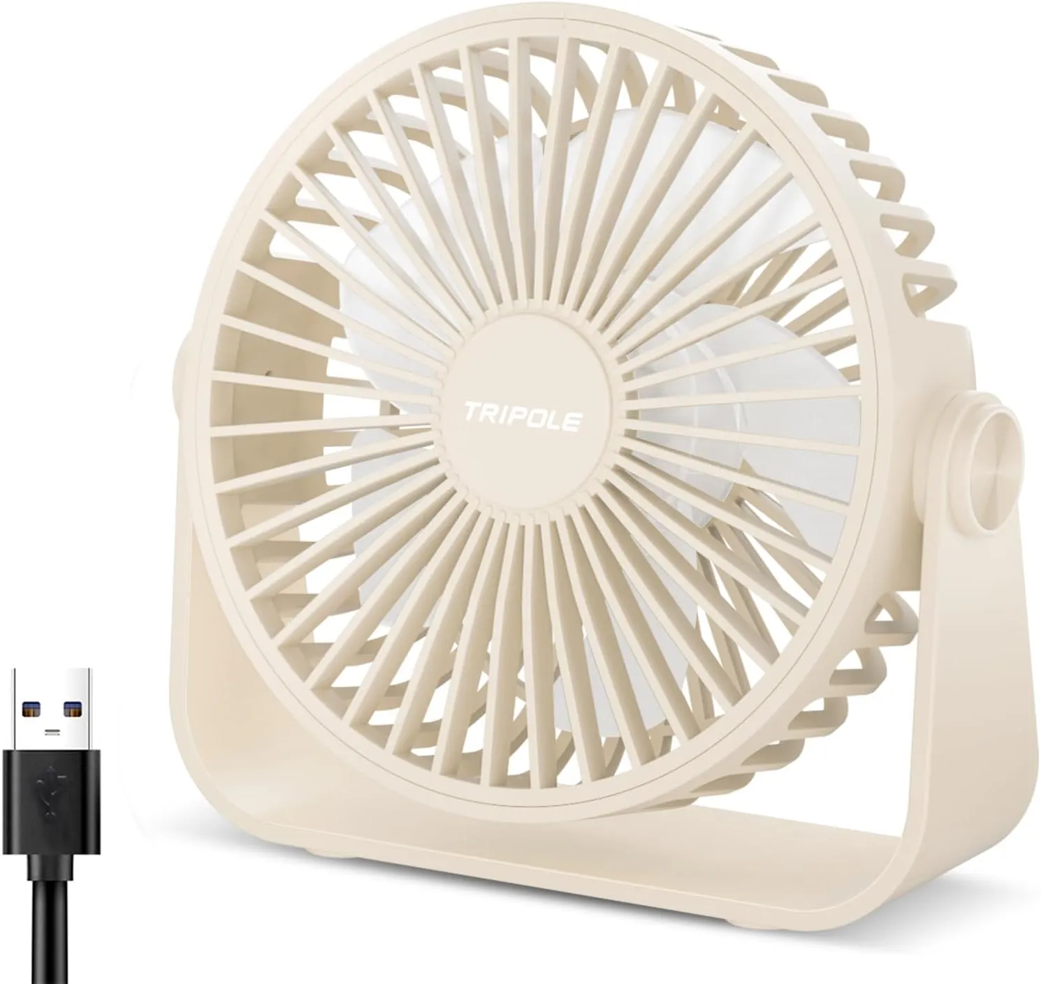 TriPole USB Desk Fan 4.5 Inches Portable Mini Fan Powerful 3 Speeds Wind Personal Desktop Fan with 360 Head Rotation for Home Office Car Indoor Outdoor Beige Mini handheld fan for personal cooling