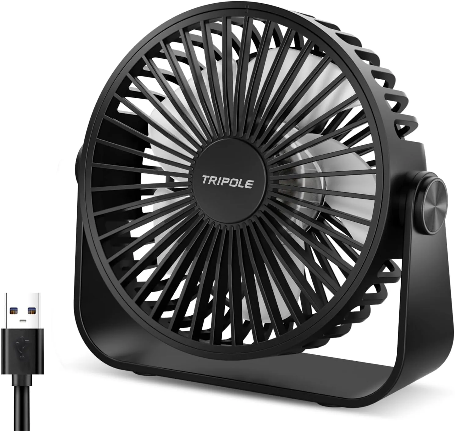 TriPole USB Desk Fan 4.5 Inches Portable Mini Fan Powerful 3 Speeds Wind Personal Desktop Fan with 360 Head Rotation for Home Office Car Indoor Outdoor Black Mini handheld fan for personal cooling